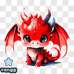 Cute Red Dragon with Wings and Crown PNG Design 234