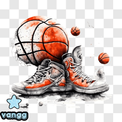 Colorful Basketball Shoes and Balls Artwork PNG Design 279