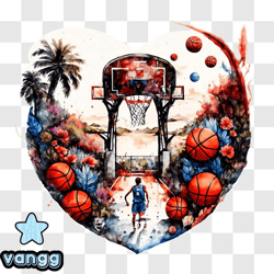 Heart Shaped Basketball Court with Colorful Balls PNG Design 52