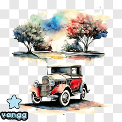 Vintage Car Watercolor Painting PNG Design 172