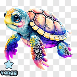 Vibrant Sea Turtle in the Blue Ocean PNG Design 223