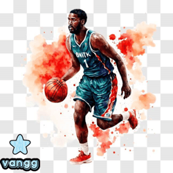 Colorful Basketball Player Dribbling with Paint Splashes PNG Design 72