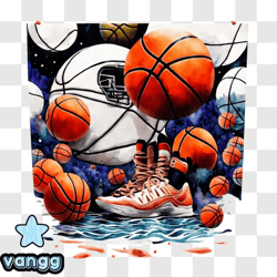 Basketball Game in Progress PNG Design 75