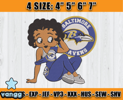 Ravens Embroidery, Betty Boop Embroidery, NFL Machine Embroidery Digital, 4 sizes Machine Emb Files -28&vangg