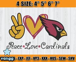 Cardinals Embroidery, Peace Love Cardinals, NFL Machine Embroidery Digital, 4 sizes Machine Emb Files -14 - vangg