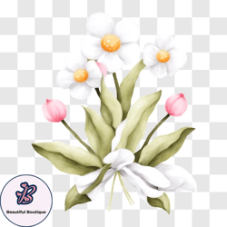 Beautiful Bouquet of White Flowers and Pink Tulips PNG Design 194