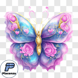 Beautiful Butterfly with Pink Roses on its Wings PNG Design 206
