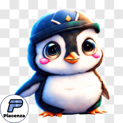 Playful Cartoon Penguin with Orange Cap and Blue Shirt PNG Design 36