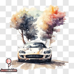 Vibrant Watercolor Painting of an Exotic Sports Car PNG Design 178