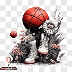 basketball shoes in a floral setting png design 47