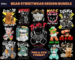 Tshirt designs bundle, bear street wear design bundle, teddy bear design, urban tshirts, hip hop tshirt, DTF, DTG 13