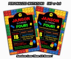 Building Blocks Invitation, Chalkboard, Colorful Blocks Birthday Party Invitation, Personalized Invitation