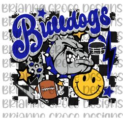 Bulldogs blue football retro checkered smiley lightning bolt digital design Download , NFL svg, Super Bowl svg, NFL team