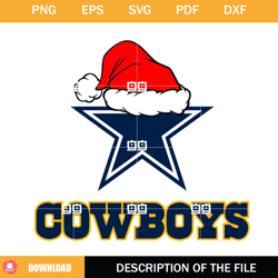 Dallas Cowboys Christmas SVG, NFL Christmas Logo SVG, Cowboys NFL Santa Hat SVG,NFL svg, NFL foodball