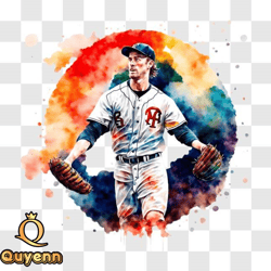 Watercolor Painting of Baseball Player PNG Design 34