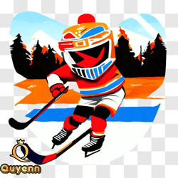Cartoon character playing hockey in natural surroundings PNG Design 129