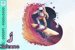Astronaut Surfing Vintage PNG Watercolor Design 72