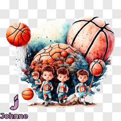 Group of Children Playing Basketball PNG Design 74
