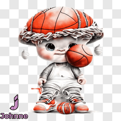 Cartoon character playing basketball with orange mushroom hat PNG Design 115