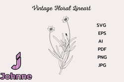 Vintage Flower Line Drawing Clipart Design 169