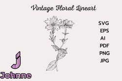 Vintage Flower Drawing Clipart Design 170