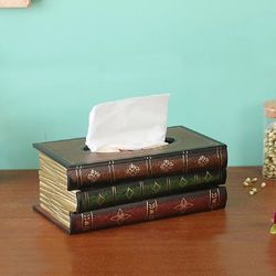Retro Wood Book Shape Tissue Box