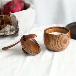 Retro Wooden Seasoning Jar with Spoon Solid