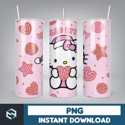 Kitty Christmas Coffee Tumbler, Cartoon Tumbler, Tumbler Wrap, Spring Flower Pink Cat PNG, 20oz Straight Skinny Wrap, Fu