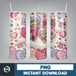 Custom Couple Name 3D Cartoon Valentine Tumbler Design PNG, 3D Inflated Valentine Tumbler Wraps, Balloon 20oz Skinny (14