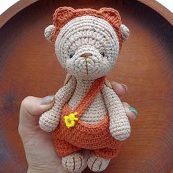 teddy bear toy in a suit, a teddy bear as a gift, stuffed animal bear, amigurumi bear