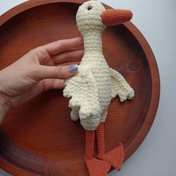Plush goose toy, Fluffy goose, Stuffed goose snuggle lovey, Amigurumi goose as a gift