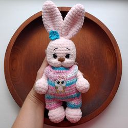 Bunny toy with clothes, Bunny plushie, Woodland stuffed animal, Amigurumi bunny plush, Handmade bunny for children