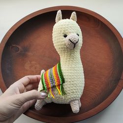 Llama toy, Crochet amigurumi alpaca, Stuffed farm animal, Organic baby toys, Nursery decor llama toy for children