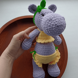 Plush hippo toy in a suit, Amigurumi hippo, stuffed hippo animal, Hippopotamus Toy, African Safari Animal Toy