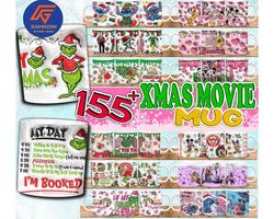 155 3D Inflated Christmas Character Cartoon Movie 11oz Mug Wrap Png Bundle, Christmas Funny 11oz Mug Design Png
