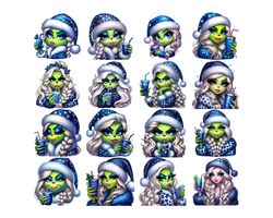 Blue Christmas Green Mean Girl, Cowoy Grinch Bundle, Cheetah, Starbuk Coffee Cup, PNG, Instant Download