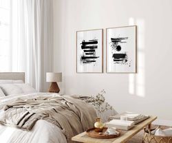 Black White Abstract Printable Wall Art Set of 2, 2 Piece Bedroom Art Prints, Abstract Poster, Living Room Art, Minimali
