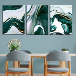 Abstract 3 piece wall art One line art poster Bedroom modern wall decor Contemporary green extra large framed canvas Liv