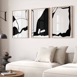 Abstract Art Print Set Modern Minimalist Abstract Gallery Wall Art Set Of 3 Black And White Abstract Art Modern Line Dra