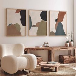Abstract Gallery Wall Art Set of 3 Neutral Nordic Prints Earth Tones Modern Minimalist Art Farmhouse Decor Living Room A