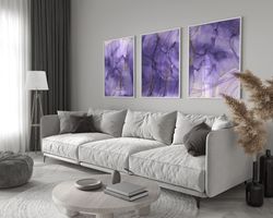 Abstract Purple Marble Pattern Prints Set of 3, Luxury Marble Gallery Wall Set, Modern Marble Wall Prints, Bedroom Wall