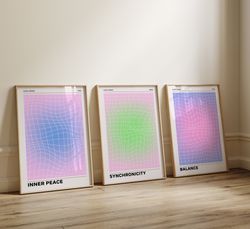 Abstract Retro Aura Posters 3 Piece Wall Art, Aura Energy Psychedelic Gradient Wall Art, Set of 3 Prints Vaporwave Y2K R