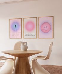 Aura Poster 3 Piece Wall Art, Pink Aura Aesthetic Energy Spiritual Gradient Wall Art , Y2K Aura Gradient Print, Positive