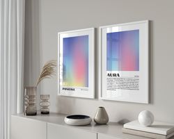 Aura Set of 2 Wall Art, Aura Poster, Psychedelic Print, Retro Gradient Poster, 70s Vibrant Aura Posters, Positive Affirm