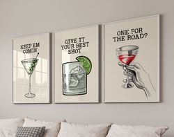Bar Retro Poster Set Of 3, Bar Cart Wall Art Set, Cheers Print, Bar Decor, Wall Art, Alcohol Art, Drink Wall Art, Set Of