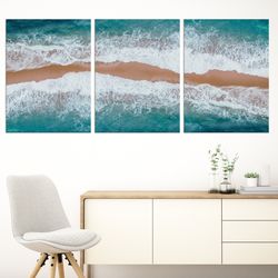 Beach wall art print Blue ocean canvas wall art set Living room nature poster Bedroom 3 piece wall decor Landscape set o