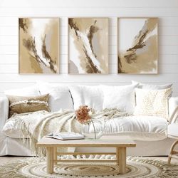 Beige Brown Abstract Gallery Wall Art Set of 3 Simple Neutral Nordic Prints BedroomOffice Decor Modern Minimalist Abstra