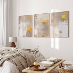Beige Gold Abstract Gallery Wall Art Set of 3 Simple Neutral Minimal Nordic Prints Simple Abstract Art Modern Abstract A