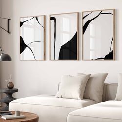Black and White Prints Black Abstract Art Set of 3 Prints Gallery Wall Modern Line Art Abstract Prints Download Prints M