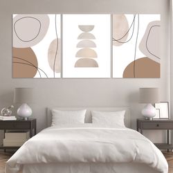Boho 3 piece wall art prints Geometric line art Mid century modern wall decor Extra large minimalist set of 3 poster Bed